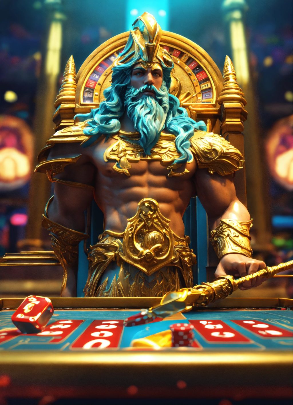 3D Poseidon with spear with casino slot machine in (8)